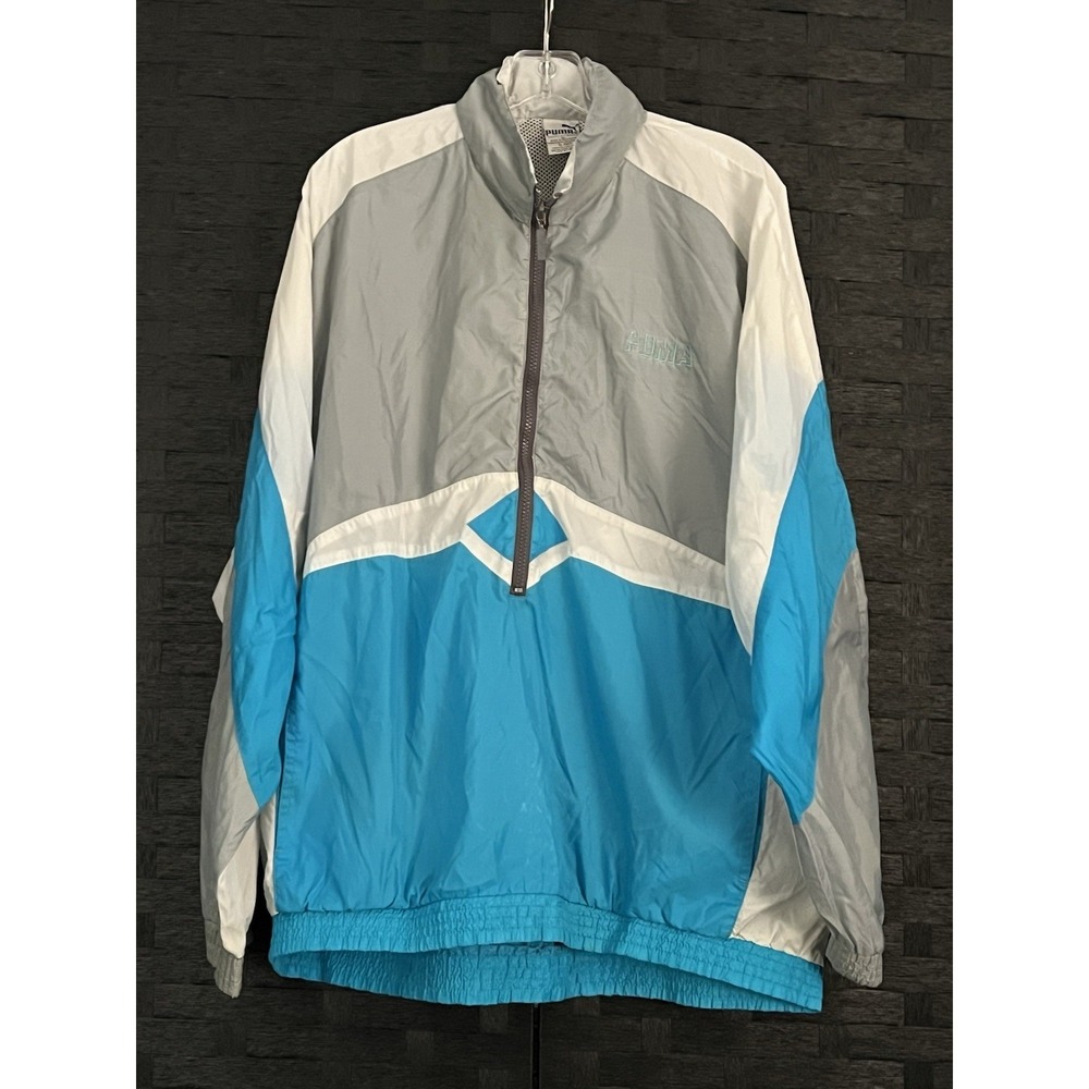 Vintage 90s Men's Puma Half-zip Pullover Windbreaker Track Jacket Sz XL VGC‎